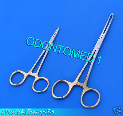 2 PCS GOLD HANDLE SUTURE KIT MOSQUITO 5'' STR+ ALLIS TISSUE FORCEPS 6''