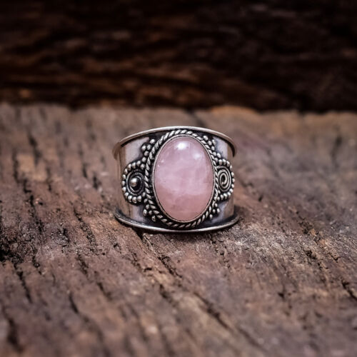Anillo de diseñador de cuarzo rosa plata 925 regalo para mamá anillo tamaño completo - Imagen 1 de 4