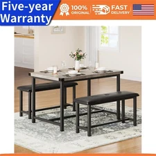 ☑️4PCS Kitchen Table Set with 2 Benches Dining Table Set with Upholstered Benche