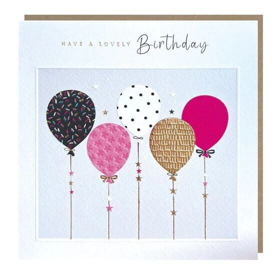 Pretty Birthday Card Balloons Lovely - Stylish Gold Foiled Greeting Card