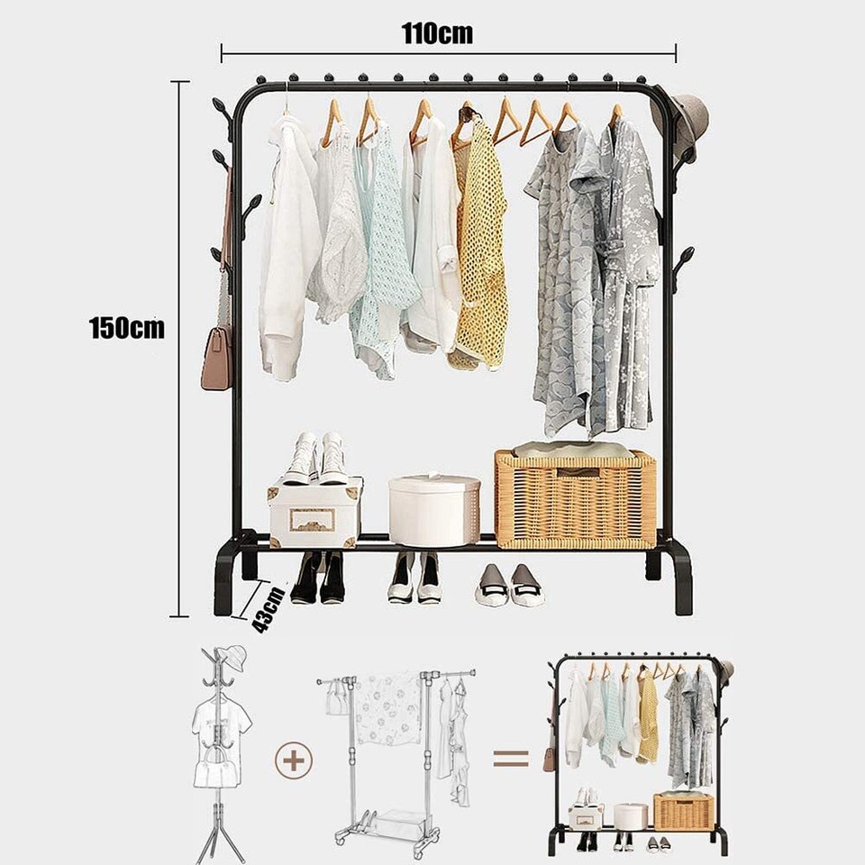Heavy Duty Clothes Rail Metal Garment Rack Shop Hanging Display Stand