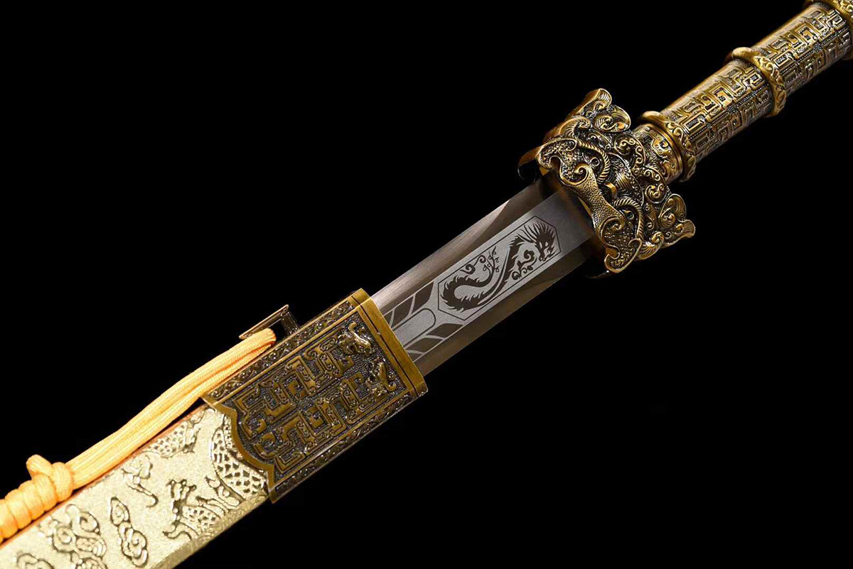 Golden Dragon Sharp Chinese Kung Fu Straight Sword Doube Edge Hexahedron Jian