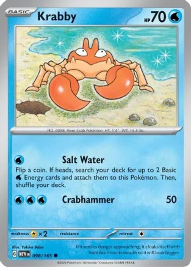 Pokemon Krabby - 098/165 - Common - Reverse Holo NM-Mint Scarlet & Violet - 151