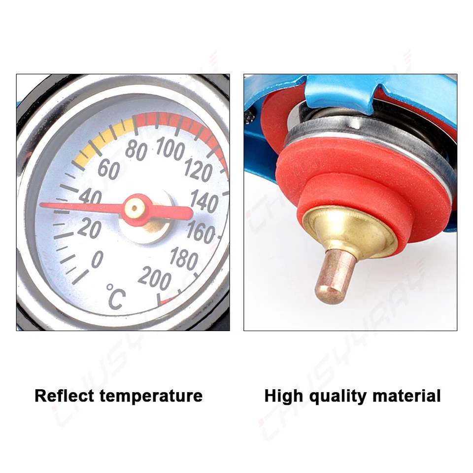 Blue Small Head Thermostatic Radiator Cap Cover Water Temp Gauge 1.3 BAR For Car - Image 4 of 4