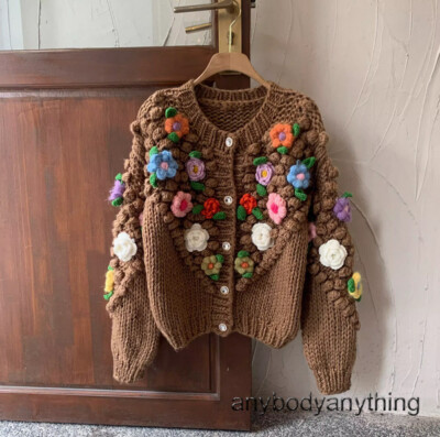 Handmade Crochet Sweater Cardigan Single-breasted Thick