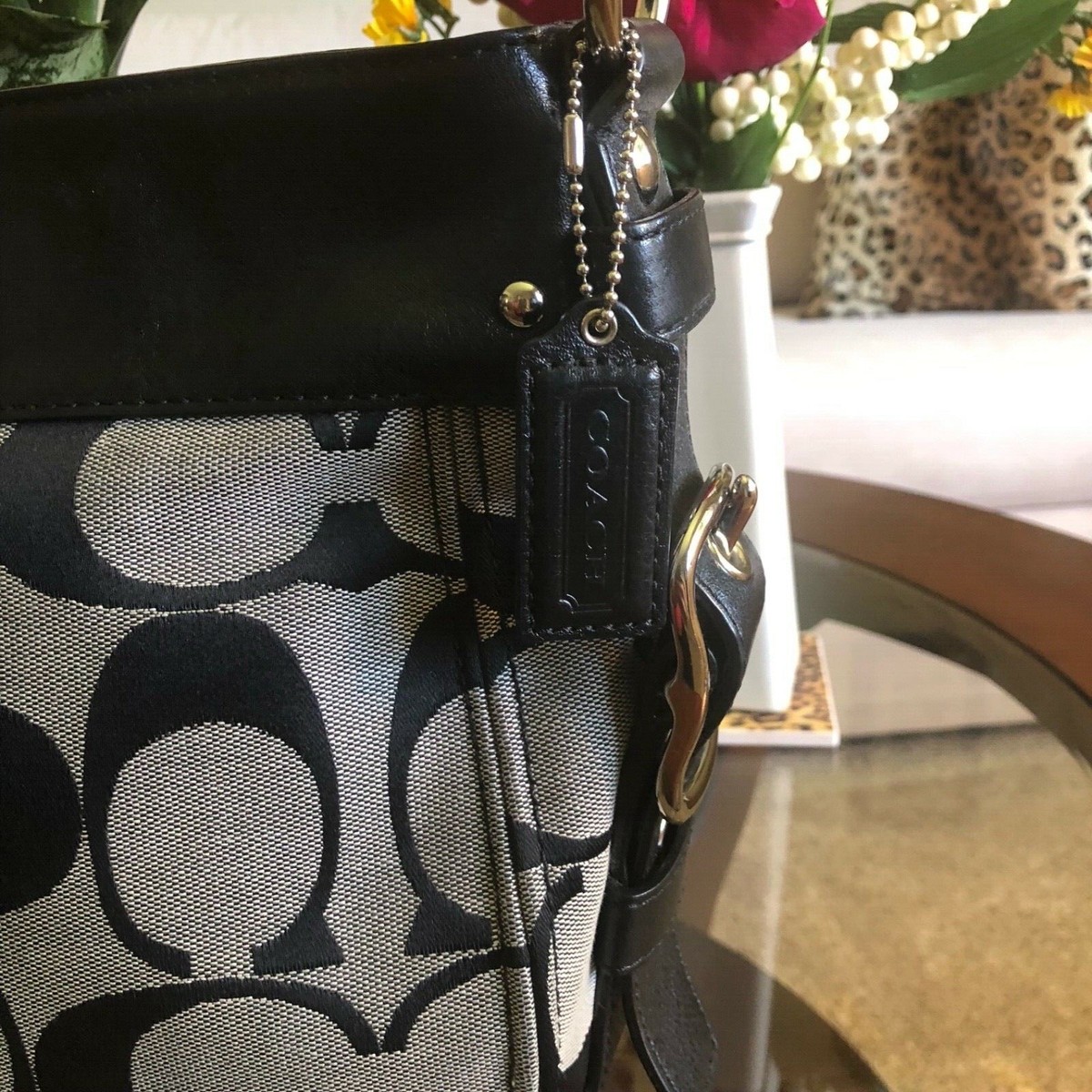 COACH Authentic F12657 Zoe Medium Hobo bag purse Grey Jacquard
