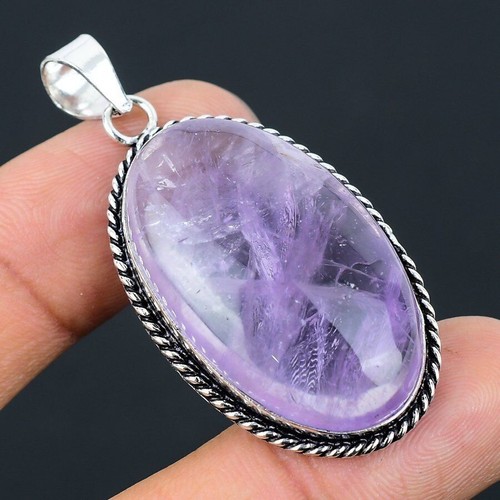 Collier Fait Main En Argent Sterling 925 Et Améthyste - Pierre Violette - Longueur 18 Pouces (45 Cm) Ajustable