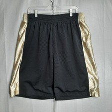 VTG Adidas Basketball Shorts Mens Large Black Gold Satin Logo Y2K Mesh -0315
