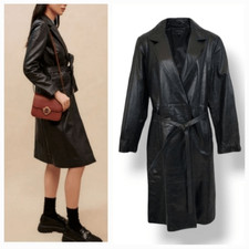 New Vintage 90's Express 100% Genuine Leather Belted Trench Coat Size Medium