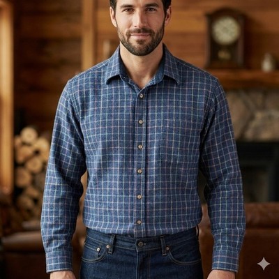 Pendleton Wool Button Down Shirt Mens Large Blue Plaid AA037-30964-R Long Sleeve