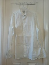 T.M.Lewin men's white formal tuxedo shirt pleated front panel 18" collar