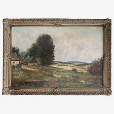 Post-Impressionist European Landscape with Cottage and Trees, Signed 