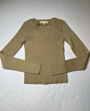 Michael Kors Size S Gold Flecked Sweater Ribbed stretch Long Sl. Key Hole Gold A