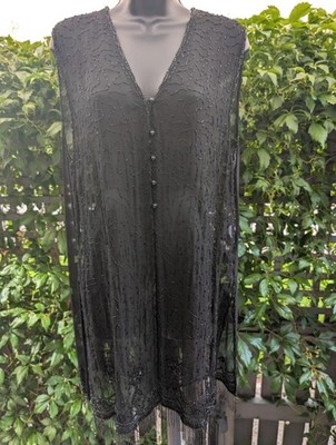 Vintage Indische Perlen Weste Schwarz Viskose S/M