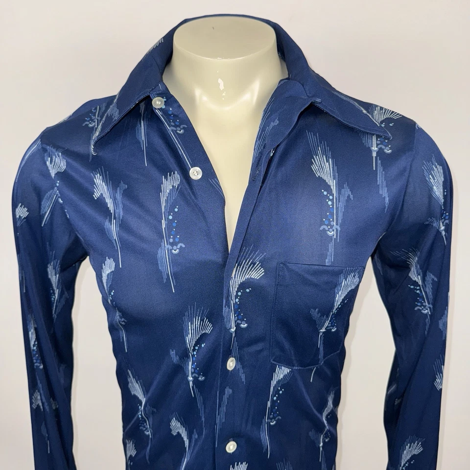 Camisa Soberana De Colección Años 60 70 Para Hombres Acetato Nylon Disco Club Mediana Alta X Larga Foto 4 de 4