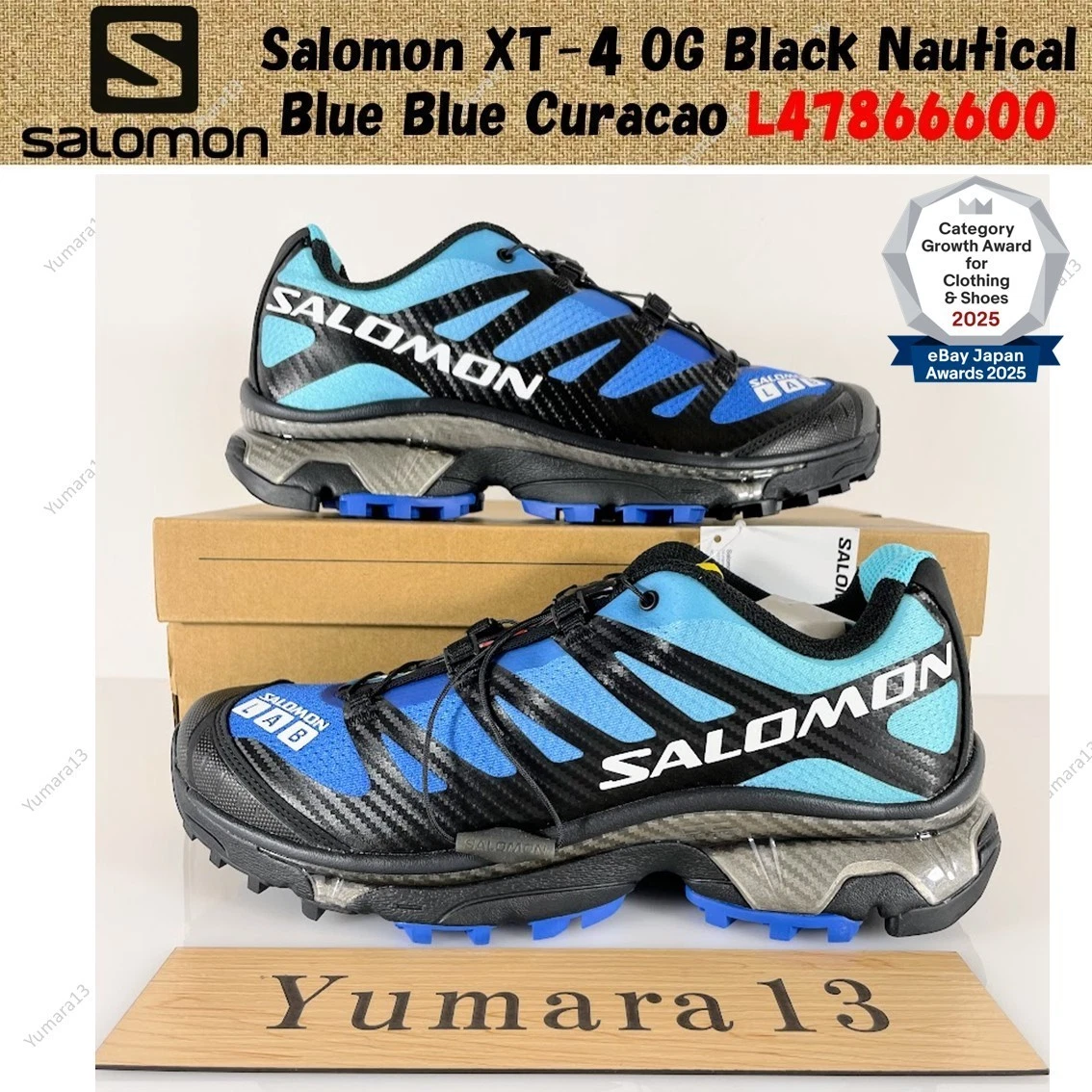 Salomon XT-4 OG Black Nautical Blue Blue Curacao L47866600 Men's Size