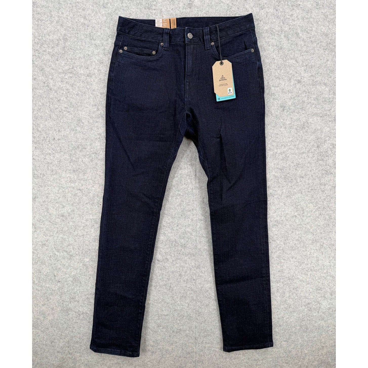 NWT PrAna Hillgard Slim Fit Dark Blue Rinse Wash Tapered Leg