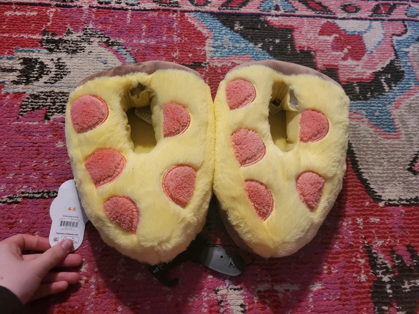 PANTOFOLA D’ORO NUOVE nuove con etichette coppia pantofole Wonder Nation Pepperoni Pizza bambini ragazzo ragazza gioventù 4 5