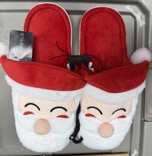 Bioworld Adults size Large Christmas slippers Red White Santa Claus faux fur
