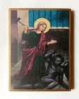 Christian Icon St Marina (Margaret) beats the Satan, Handmade, Board, 20x15cm