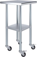 20" x 20" Stainless Steel Work Table with Casters Heavy Duty Metal Utilit