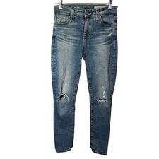 Adriano Goldschmied Women's High-Rise Straight Leg Jeans Size 25 Blue Distressed