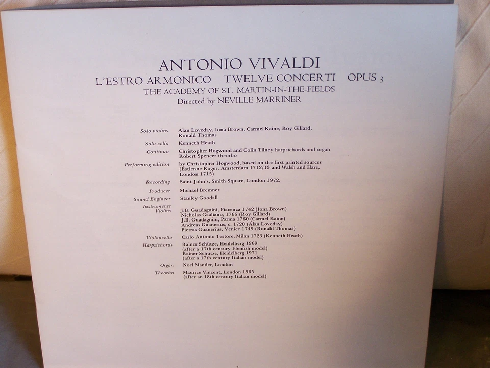 Vivaldi String Concerti Op. 3 Estro Armonico Marriner ASMF Orig Argo Stereo FINE - Image 3 of 4