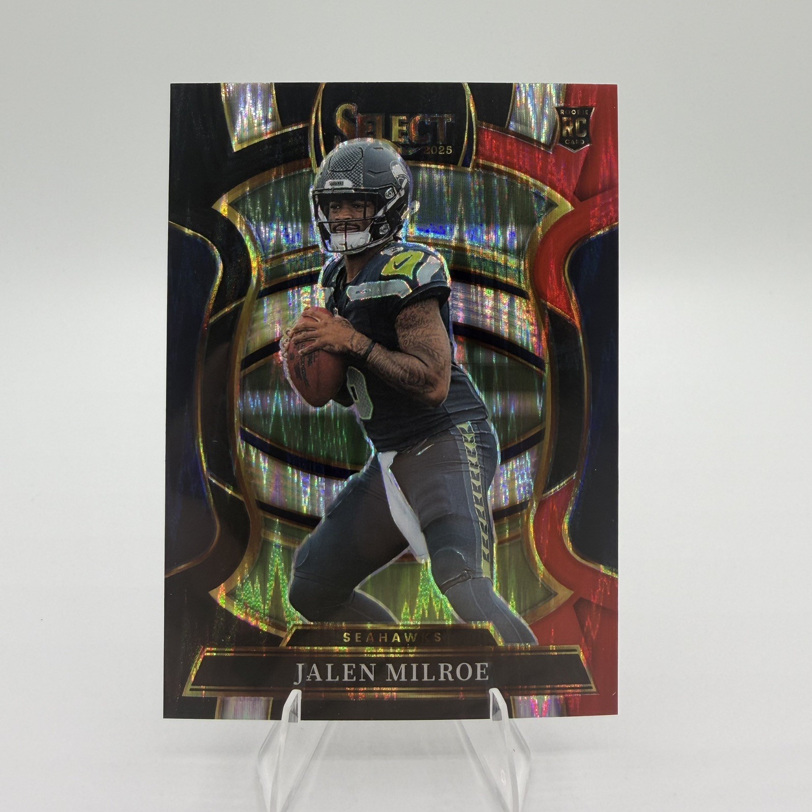RC 2025 Select Red And Black Prizm Shock - Jalen Milroe RC #14 Seahawks