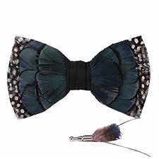 canjoyn Pre-Tied Peacock Feather Bowtie  Brooch Set with Gift Box