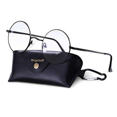 Round Blue Light Blocking Glasses for Men A. Black Frame With Glasses Case