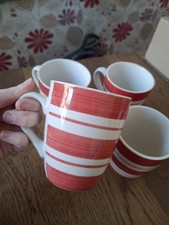 Red Striped Mugs | Set Of 4 | Gibson Home Sunset Stripes | Ceramic Mugs
