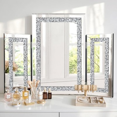 Tri-Fold Vanity Mirror, 31.5'' x 23.6'' Silver Wall-Mounted/Tabletop Makeup Mir...