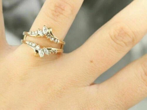 Anel feminino de proteção realçador redondo criado em laboratório 2 quilates folheado a ouro amarelo 14k - Imagem 4 de 4