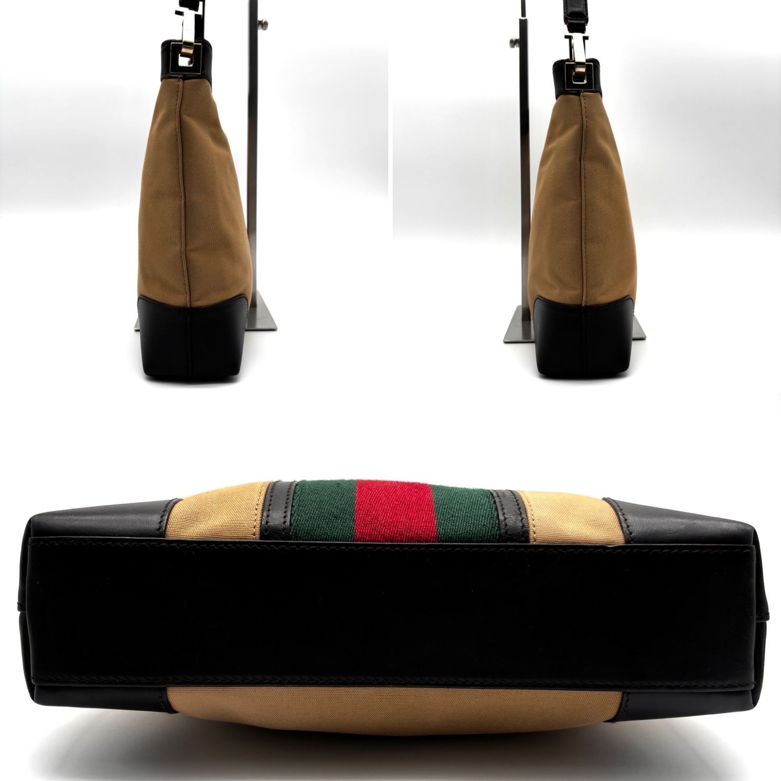 GUCCI Sherry Line 001.4231 One-Shoulder Bag Nylon Leather Black Beige DDP Used thumbnail 3