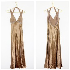 Vintage Y2K Adrianna Papell Embellished Brown 100% Silk Satin Gown Size 4 90s