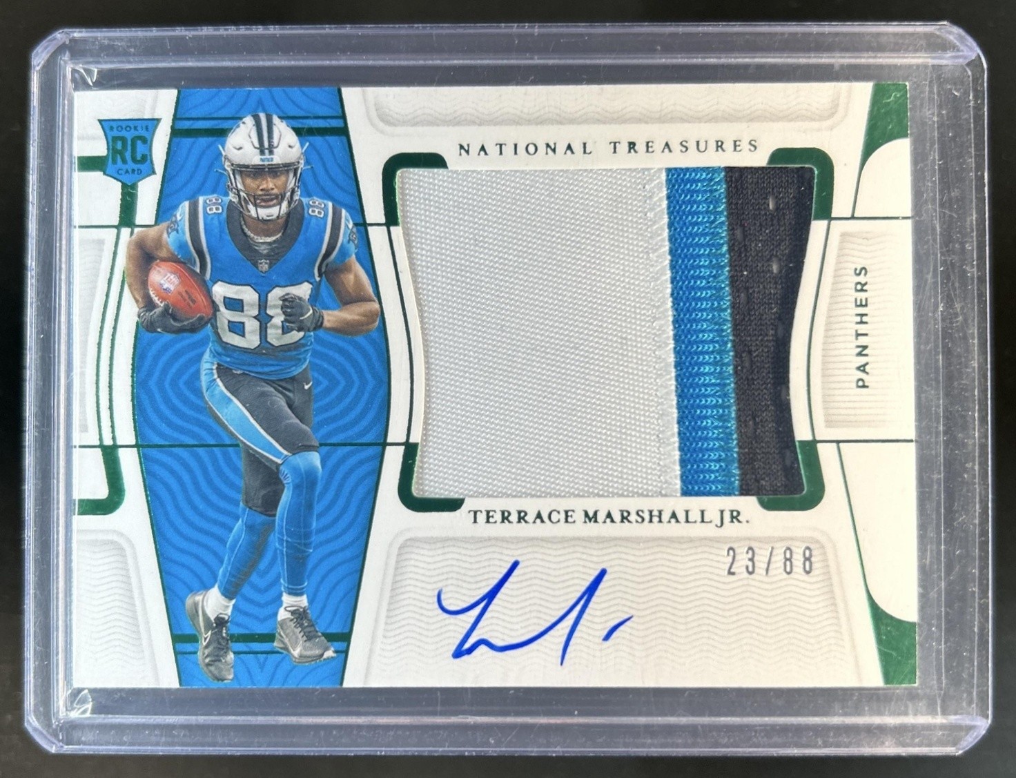2021 National Treasures Terrace Marshall Jr. Rookie Numbers Patch Green Auto /88 view 1