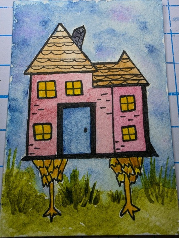 ACEO Baba Yaga House Witch House Original Watercolor Painting  Wagsey_Doodles