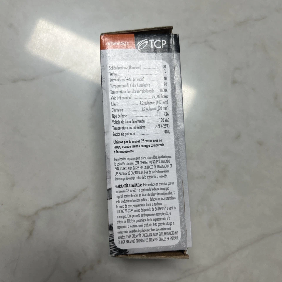 TCP LDCF3WH35K Candle Led Light Bulb, 3watt, E12, 120V,  Torpedo Tip Dimmable - Image 3 of 4