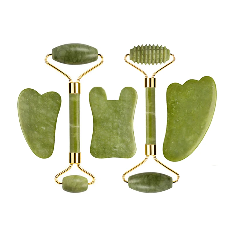Natural Jade Roller Gua Sha Massage Set Guasha Board Comb Gouache Scraper Body A