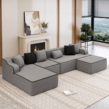 U-Shape Modular Sectional Sofa Corduroy Cloud Couch with Chaise 6-Seat Sofa Gray