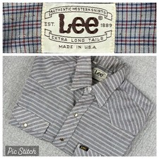 Vintage 70s Lee Western pearl snap Tattersall Check Shirt Men XL Made in USA