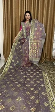Jamdani Saree Exclusive Resham silk Hand Made Dhakai Jamdani Sari With Bp