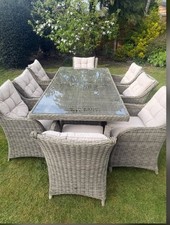 Teak Wooden Garden Table and Chairs Set, 8-10 Seater, 180-240cm
