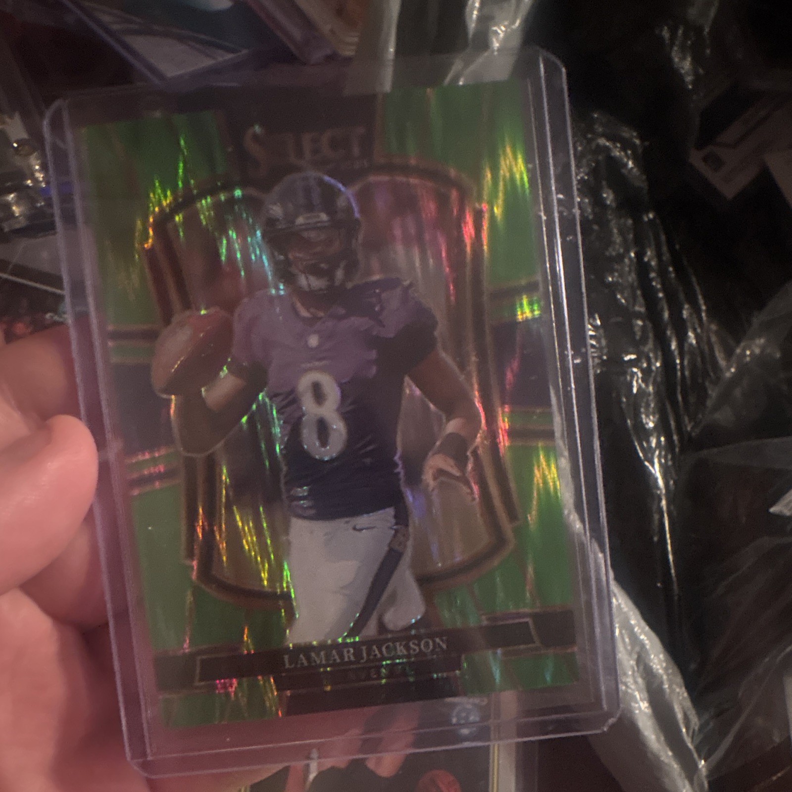 2025 Panini Select- Premier Level Lamar Jackson #160 Neon Green Shock Prizm /699