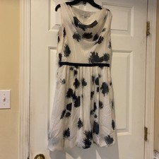 Loft Women Dress Sz 4 White/black Draped Neck Sleeveless Bubble Hem
