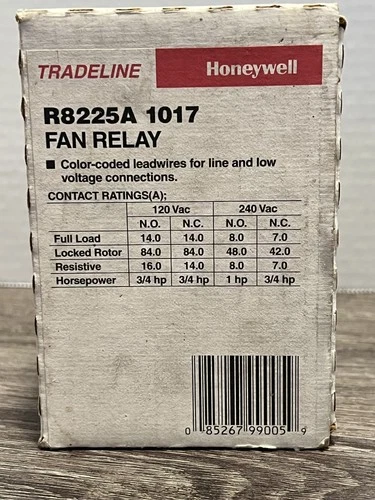 Honeywell Tradeline R8225A 1017 Fan Relay 120/240V 24V Coil SPDT