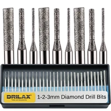 Drilax 30-PCs Diamond Drill Bit Set 1mm 2m 3mm for Glass, Gemstones fits Dremel