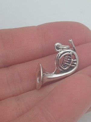 French Horn charm sterling silver 3d 925 christmas pendant Christmas Music charm