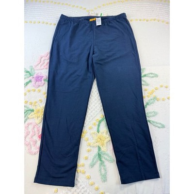 Ruby Rd Petite Navy Blue Knit Pants Elastic Waist Casual Comfort Size PL