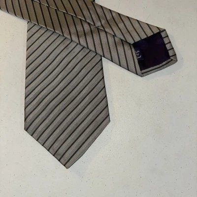 Vintage Ralph Lauren Purple Label Silk Tie Silver Striped England Wide 4.25x59 - Image 1 of 4